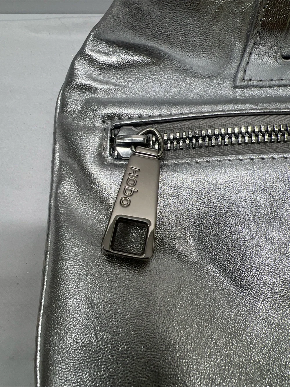 HOBO Lauren Metallic Silver Leather Kiss Lock Clutch Wallet
